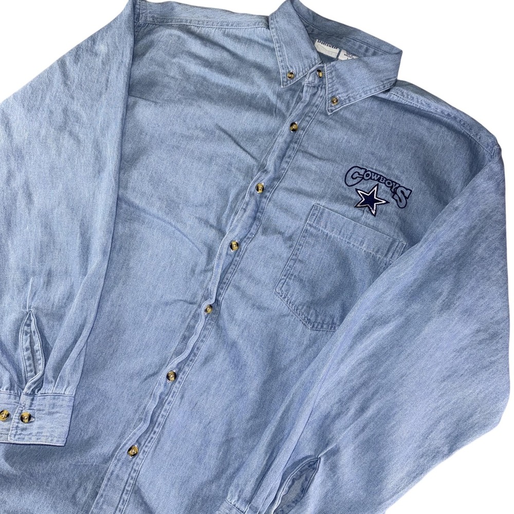 Dallas‎ Cowboys Shirt Mens Large Blue NFL Football True Fan Sportswear Denim